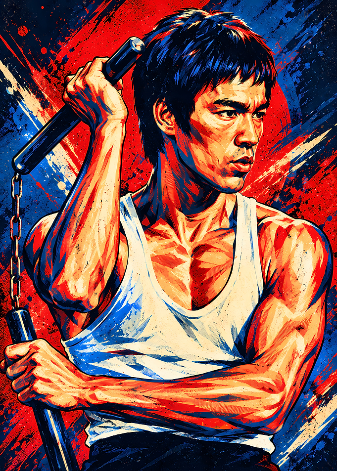 Bruce Lee Nunchaku Pop Art Portrait
