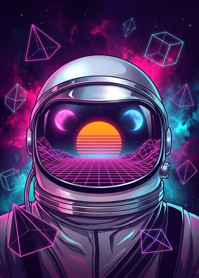 Synthwave Astronaut in Neon Space