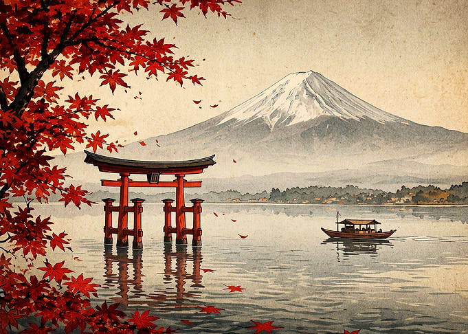 Mount Fuji Torii Gate Japan Art