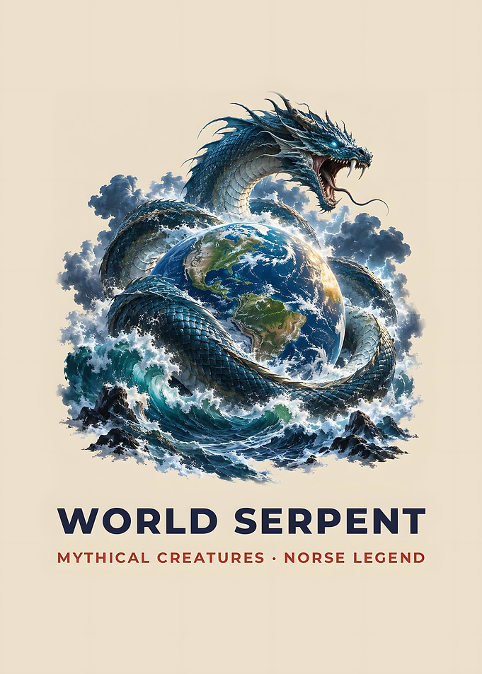 World Serpent Coiled Earth Ocean Mythical Poster