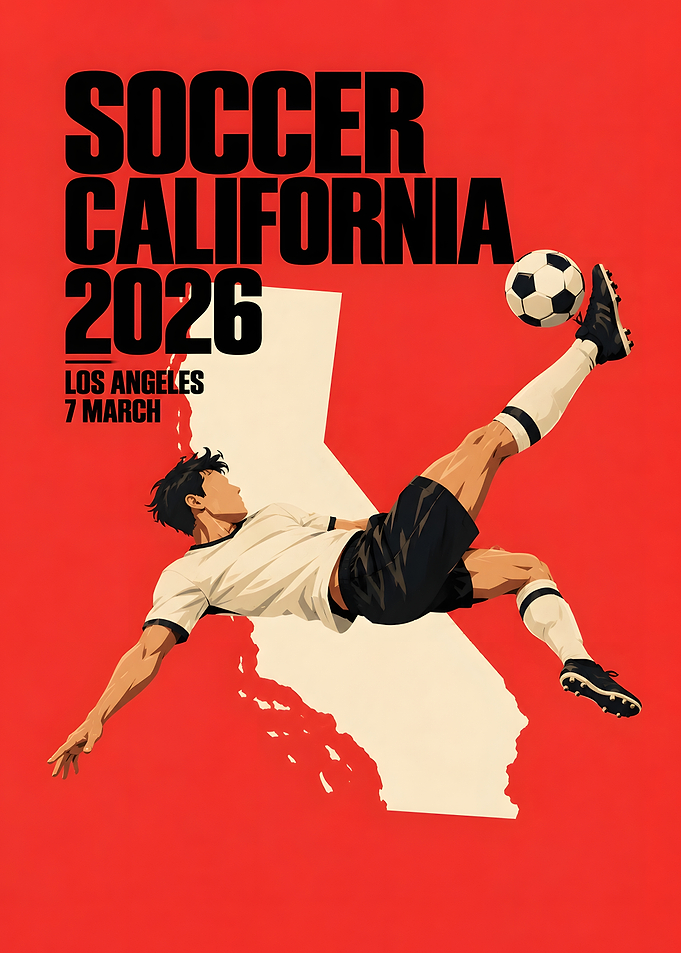 California Soccer Bicycle Kick Red Poster
