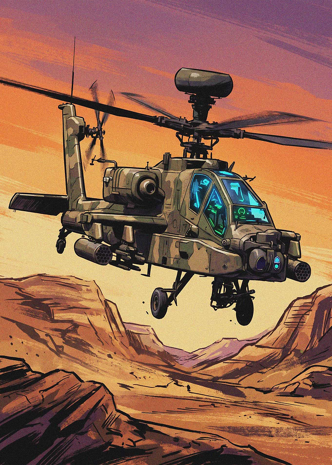 Attack Helicopter Over Desert Canyon