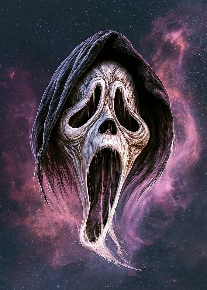 Ghostface Mask in Cosmic Nebula