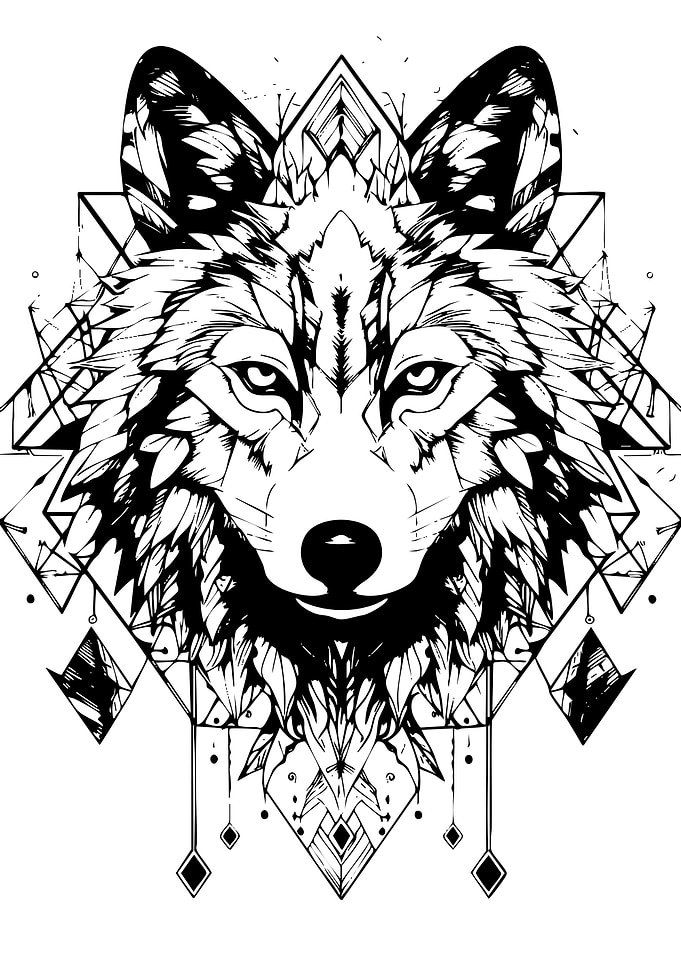Geometric Wolf Head Line Art
