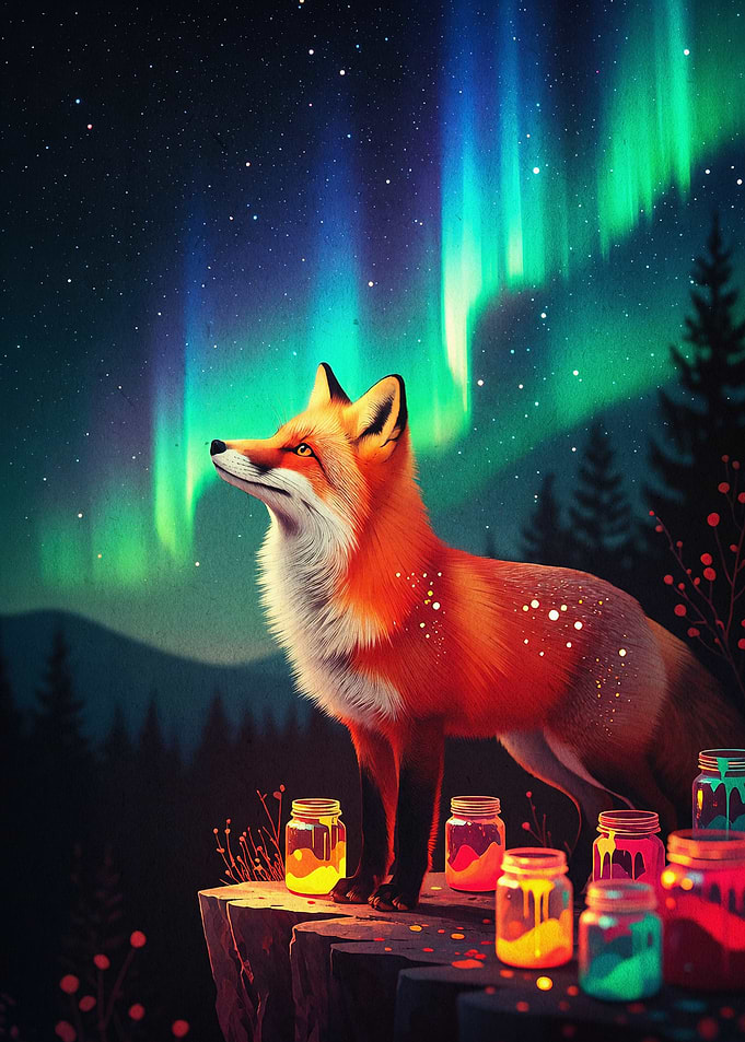 Fox Aurora Northern Lights Art