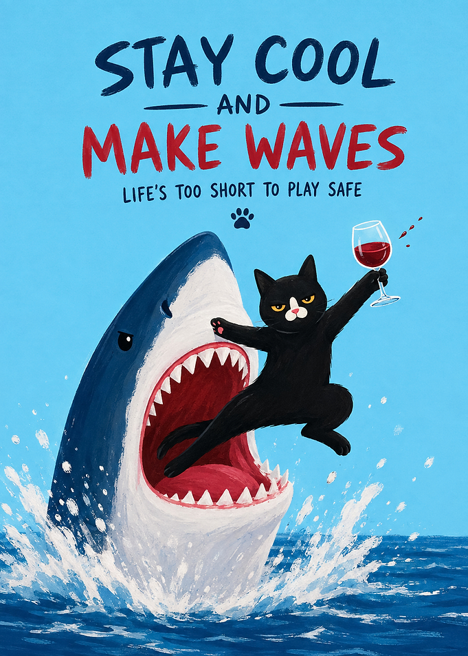 Funny Cat and Shark Poster