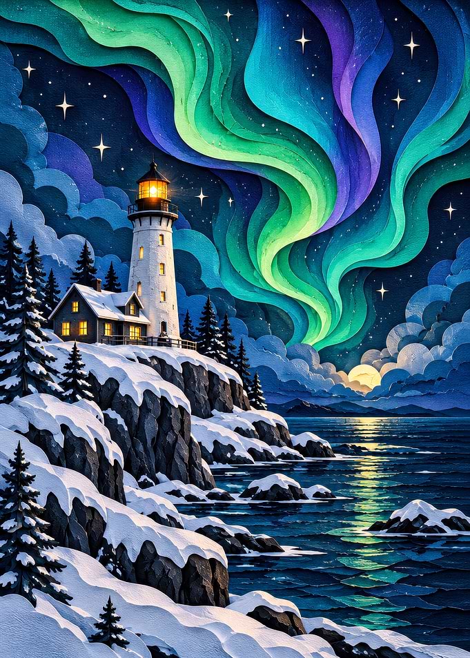 Lighthouse Under Vibrant Northern Lights