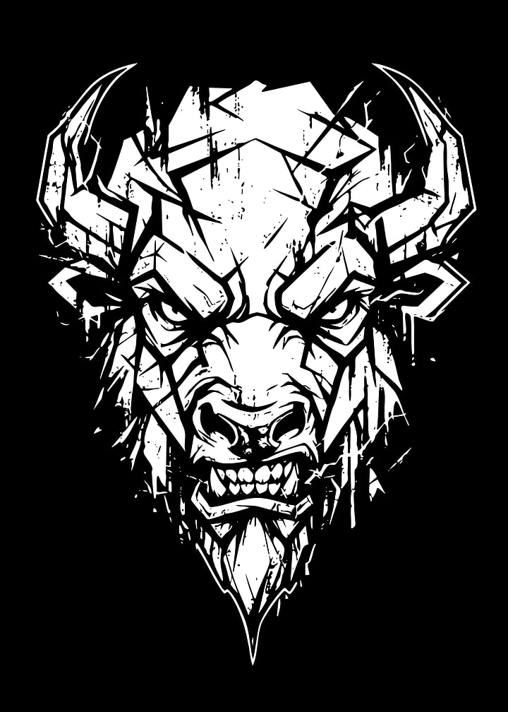 Aggressive Geometric Bison Head Illustration