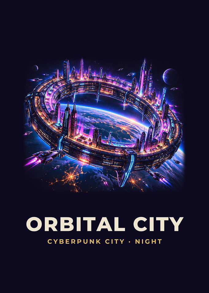 Orbital Ring City Cyberpunk Space Station Art