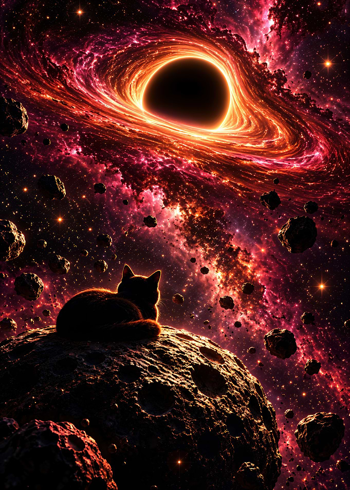Cat Watching a Cosmic Black Hole