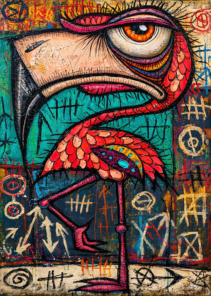 The Aristocratic Flamingo - Psychedelic Surreal Portrait