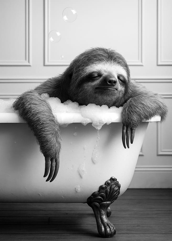 Sloth Relaxing in a Bubble Bath