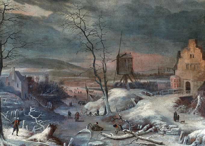 Winter Landscape with Ice Skaters by Jan Griffier Snow Painting