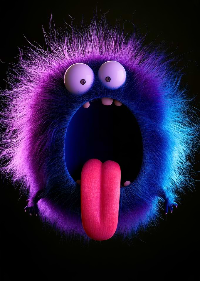 Silly Purple and Blue Furry Monster