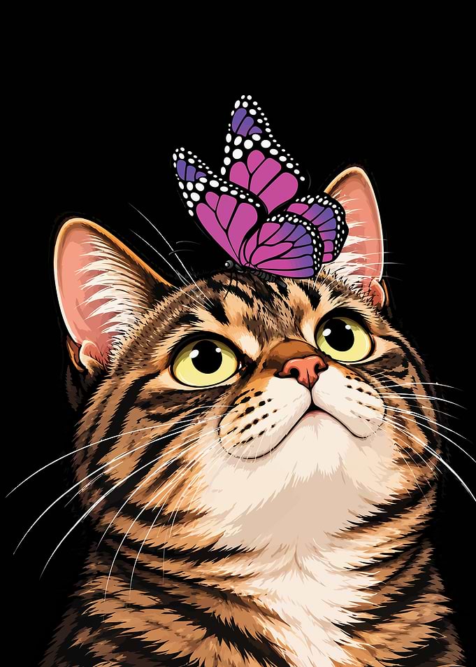 Cat with Purple Butterfly