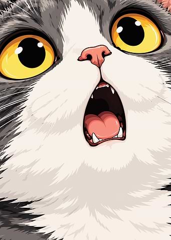 Surprised Cat Close-up Illustration