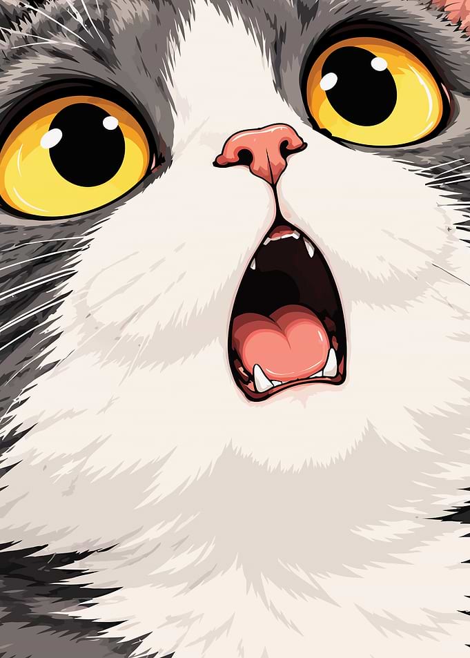 Surprised Cat Close-up Illustration