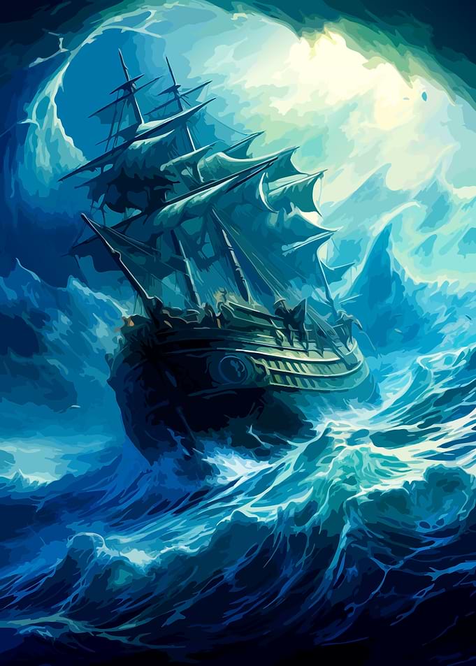Sailing Ship in Stormy Sea