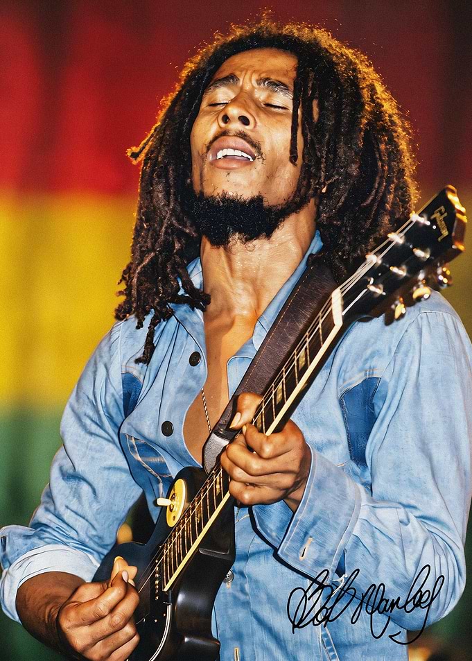 Bob Marley Playing Guitar Portrait
