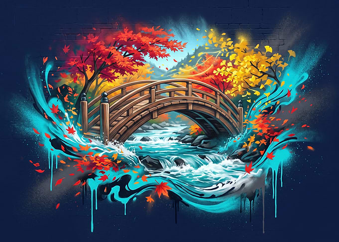 Vibrant Japanese Bridge Graffiti Art