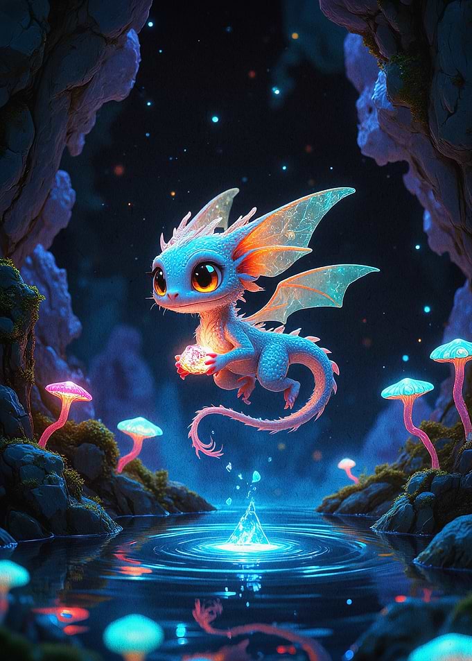 Baby Dragon Cave Fantasy Art