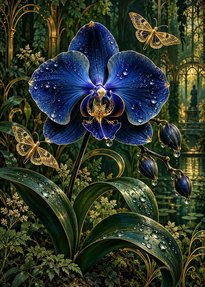 Midnight Orchid and Golden Moths