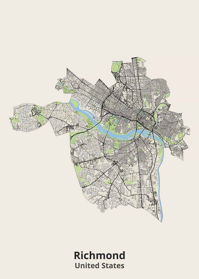 Richmond Virginia City Map Print