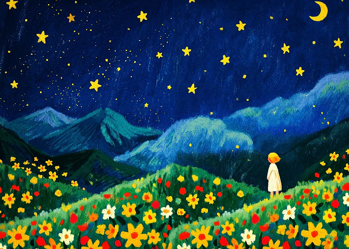 Starry Night Mountains Art Poster