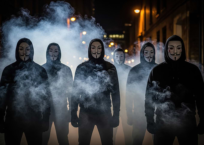 Group of Anonymous Hackers in Masks