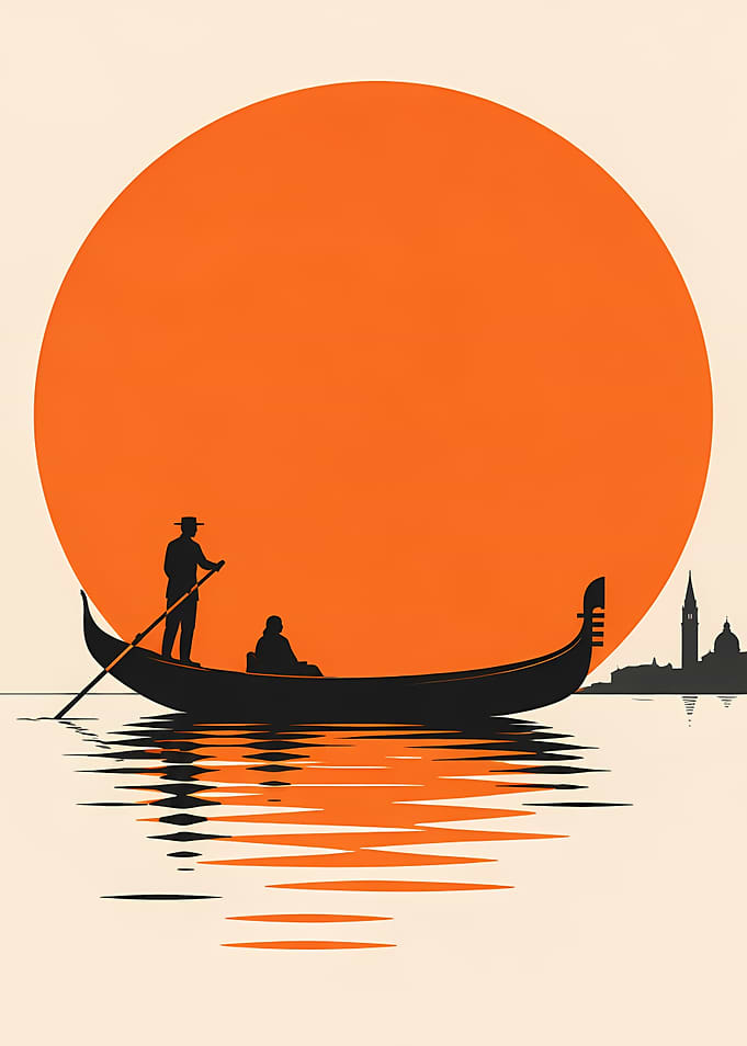 Minimalist Venice Gondola Sunset Art