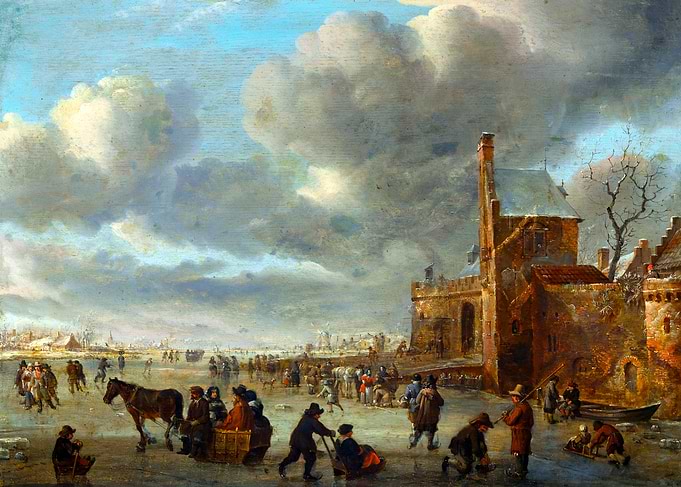 Winter Landscape with Ice Skaters by Abraham Storck Snow Painting