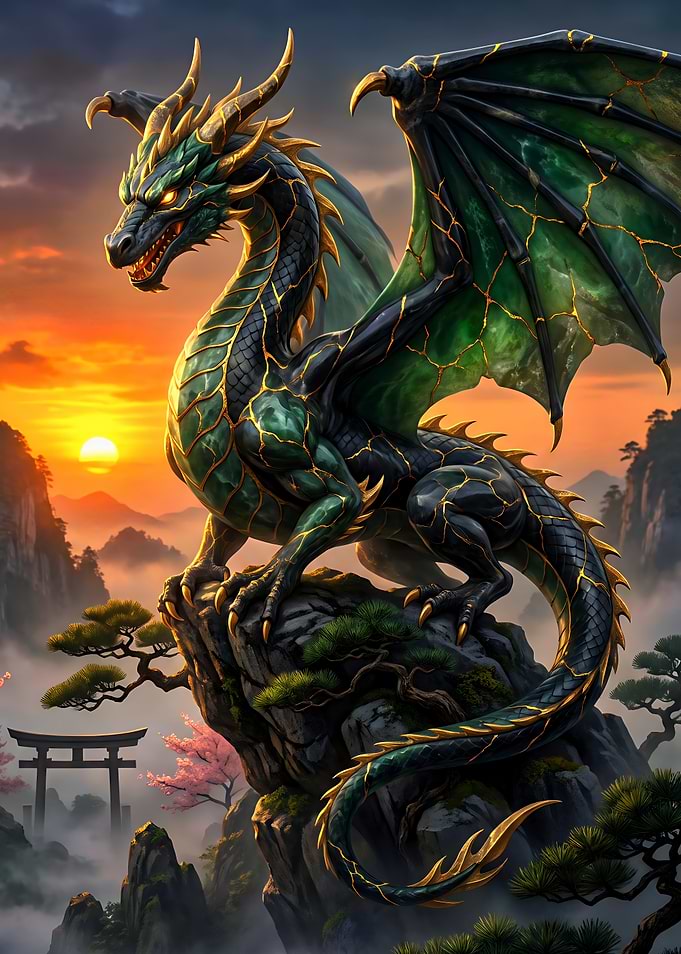 Dragon Perched on Mountain Peak