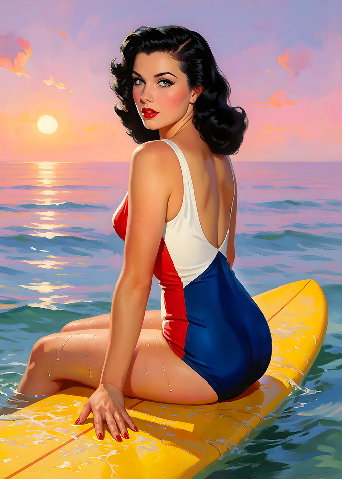 Vintage Pin-up Surfer Girl