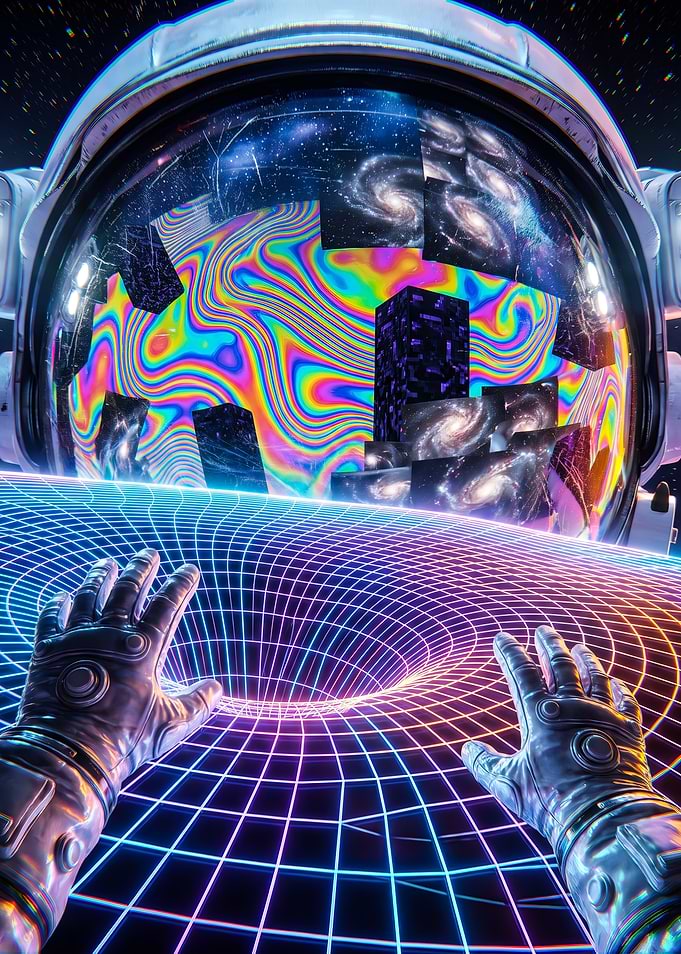 Astronaut Exploring a Digital Black Hole