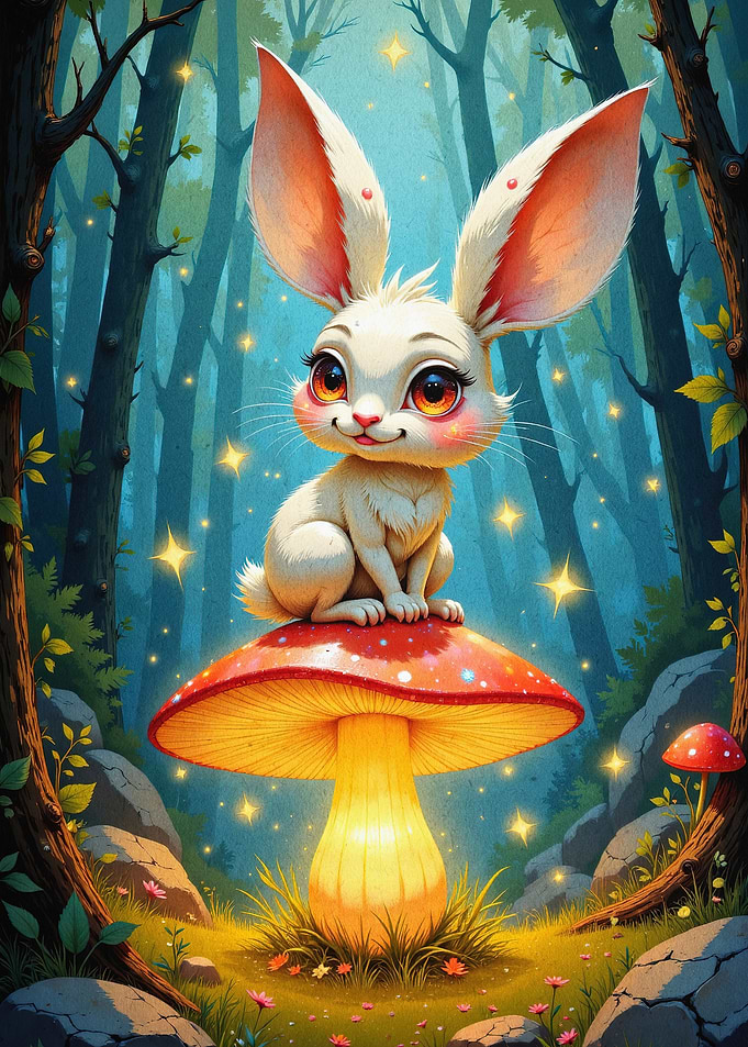 Cute Bunny Mushroom Fantasy Art