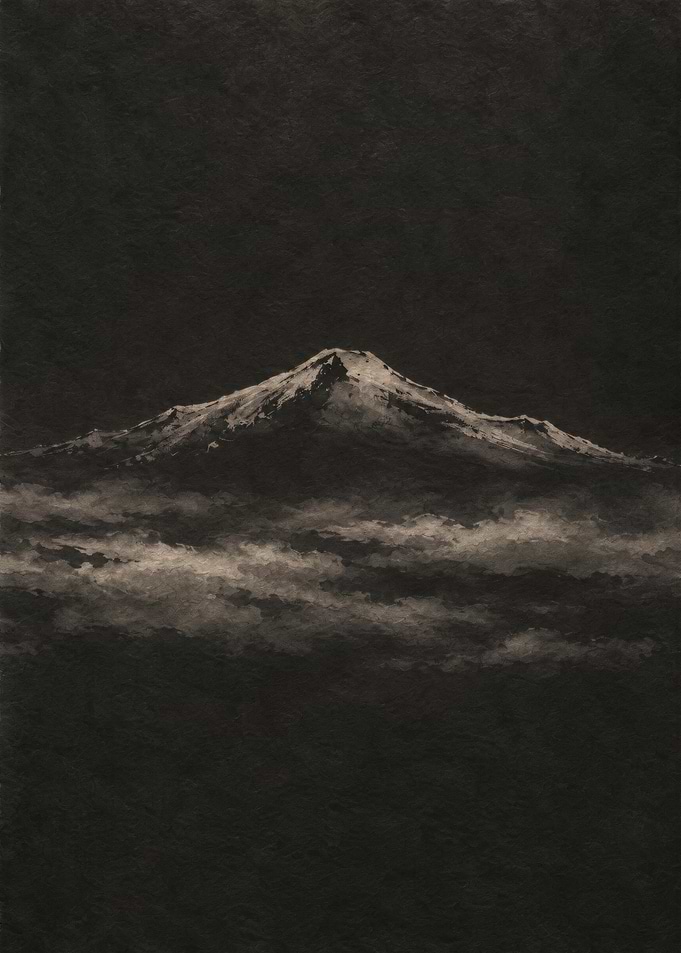 Monochromatic Mountain Peak Above Clouds