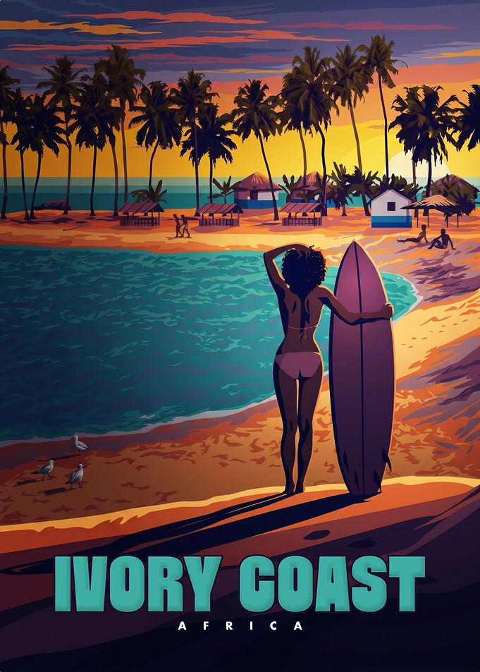 Ivory Coast Tropical Beach Travel Poster