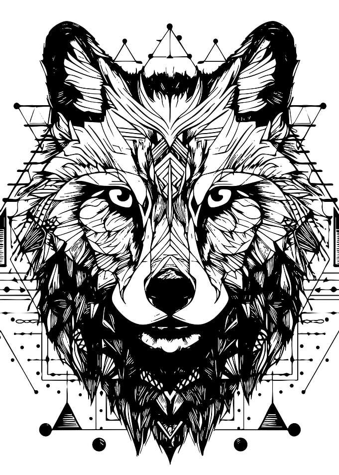 Geometric Wolf Head Line Art