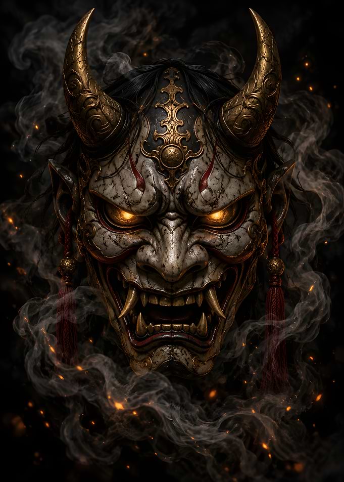 Fiery Oni Demon Mask