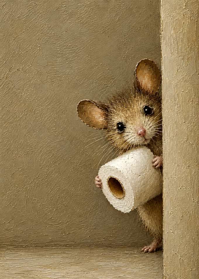 Cute Mouse Holding Toilet Paper Roll