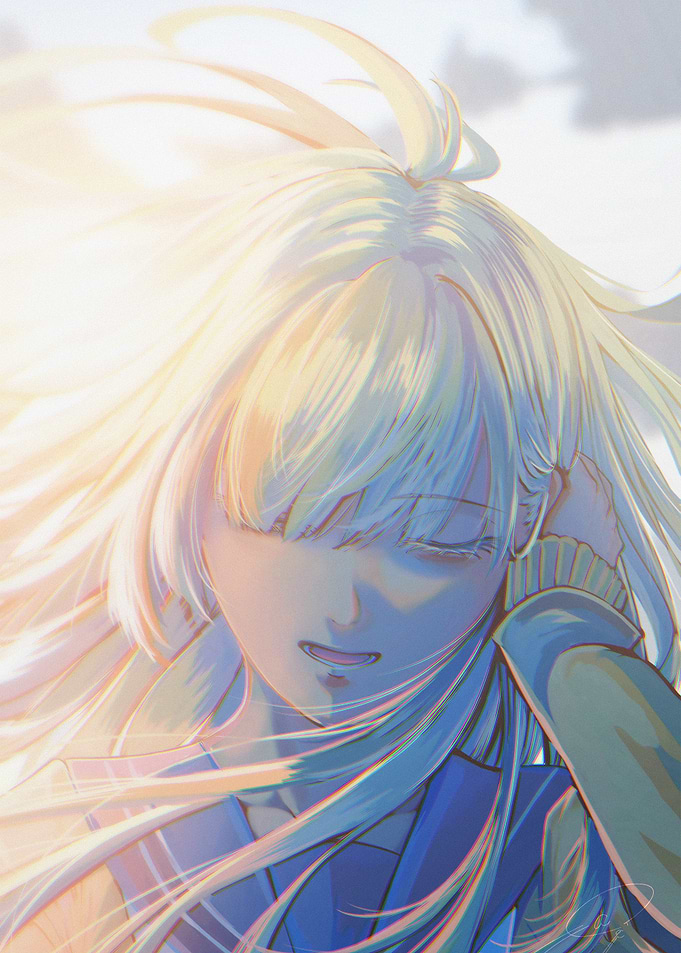 Anime Girl with Flowing Blonde Hair
