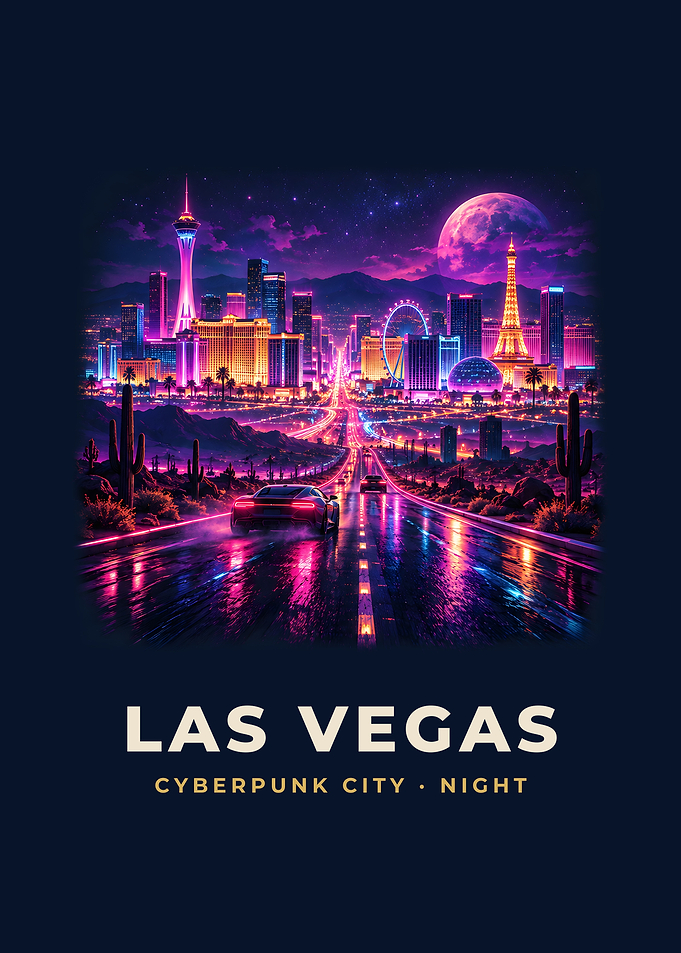 Las Vegas Cyberpunk Neon Strip Road Trip Art
