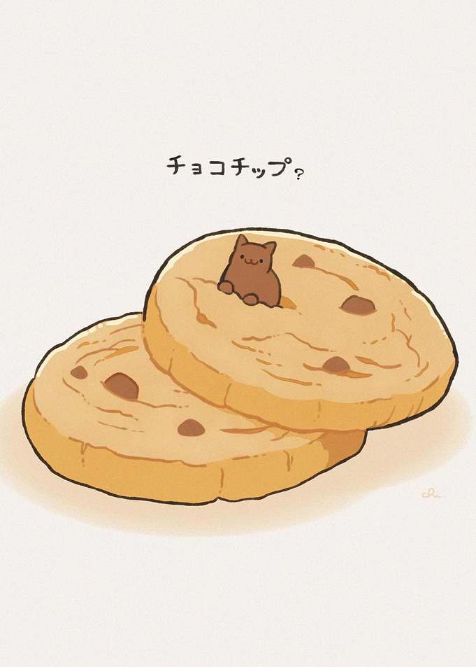 Cute Cat Chocolate Chip Cookie Illustration