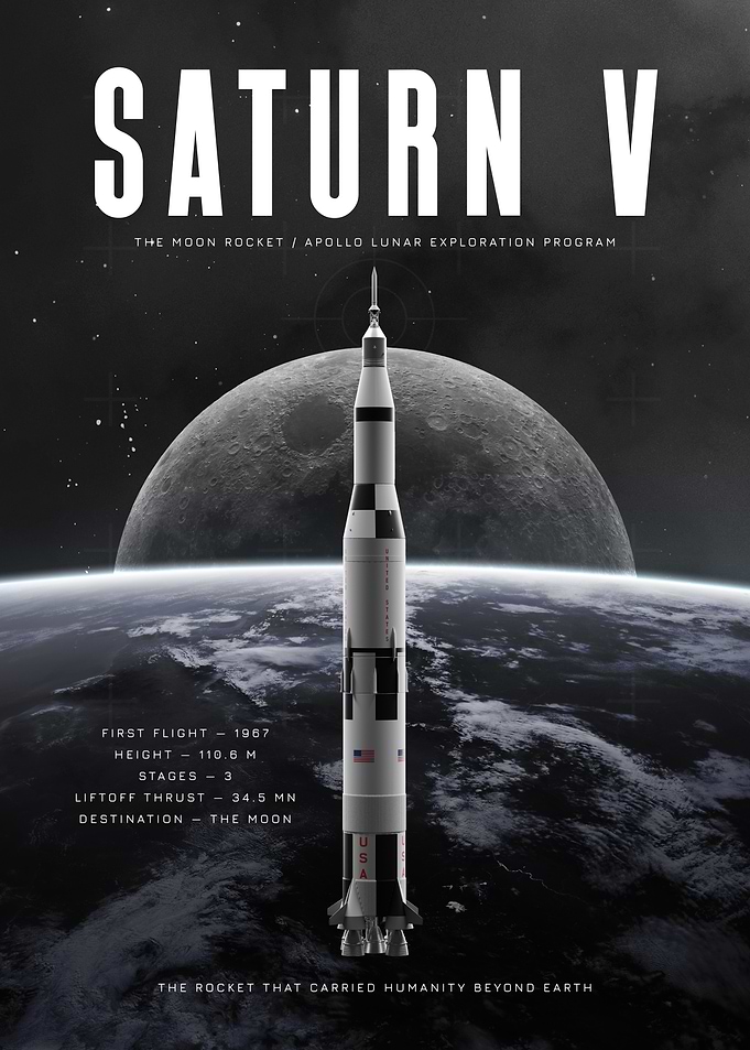 Saturn V Rocket Space Poster