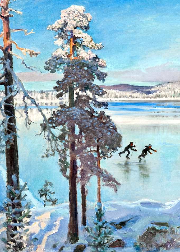 Ice Skaters near the Shore of Kalela by Akseli Gallen-Kallela Winter Snow Landscape Painting