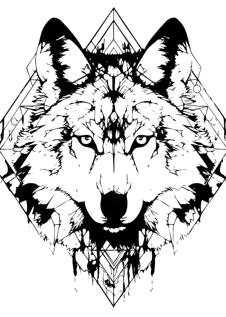 Geometric Wolf Head Line Art