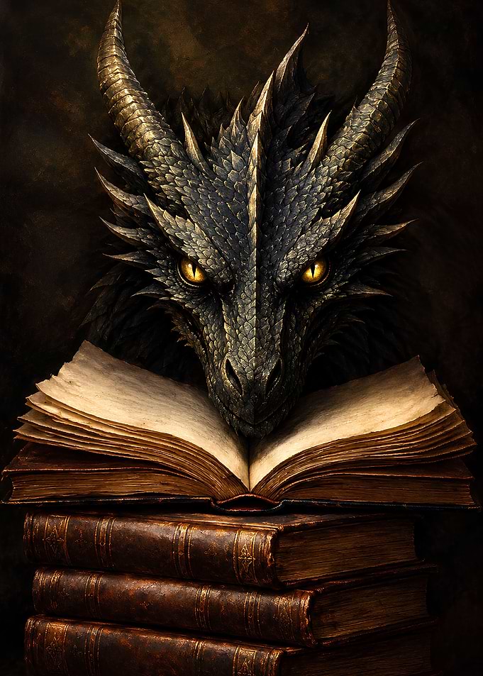 Dragon Reading Ancient Books