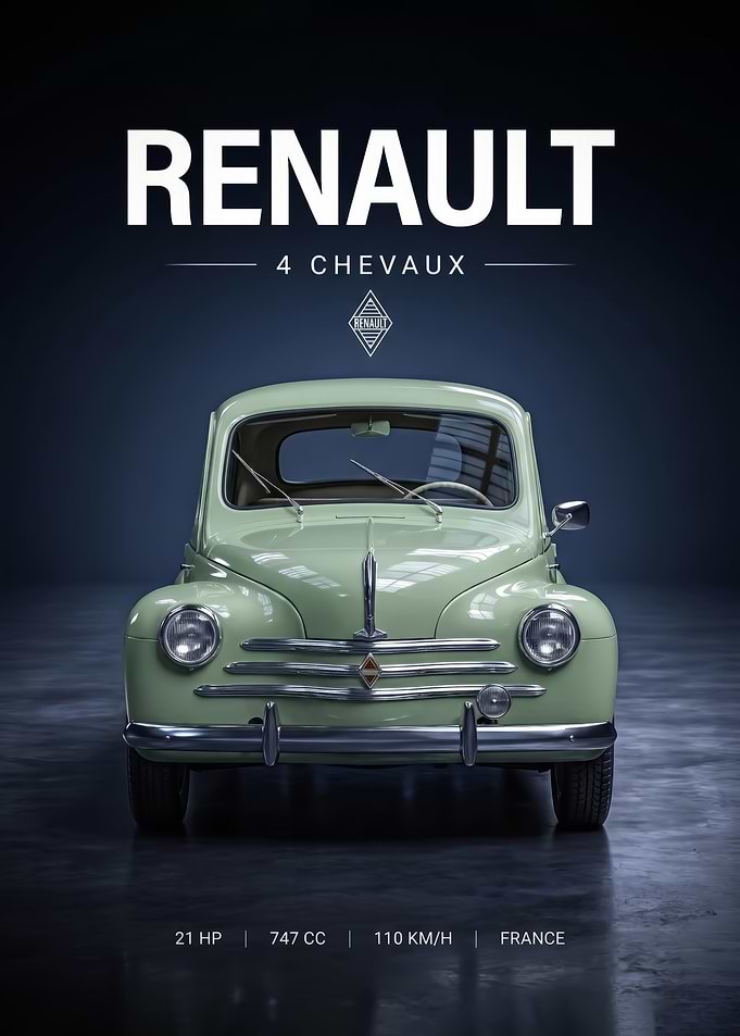 classic old Renault 4 Chevaux Vintage Car Poster