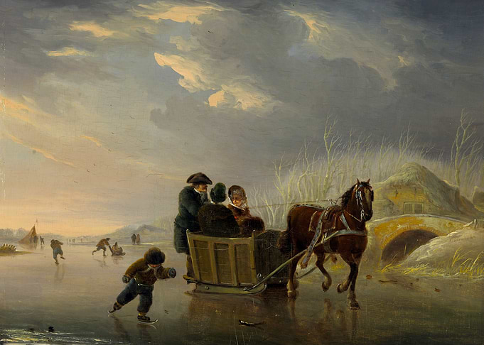 Sleigh Ride on the Ice by Andries Vermeulen Winter Snow Landscape Painting