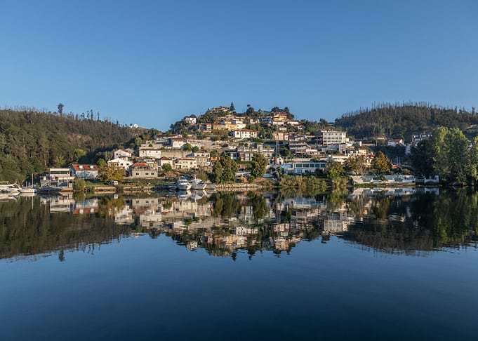 Riverside Village Reflection at Sunset